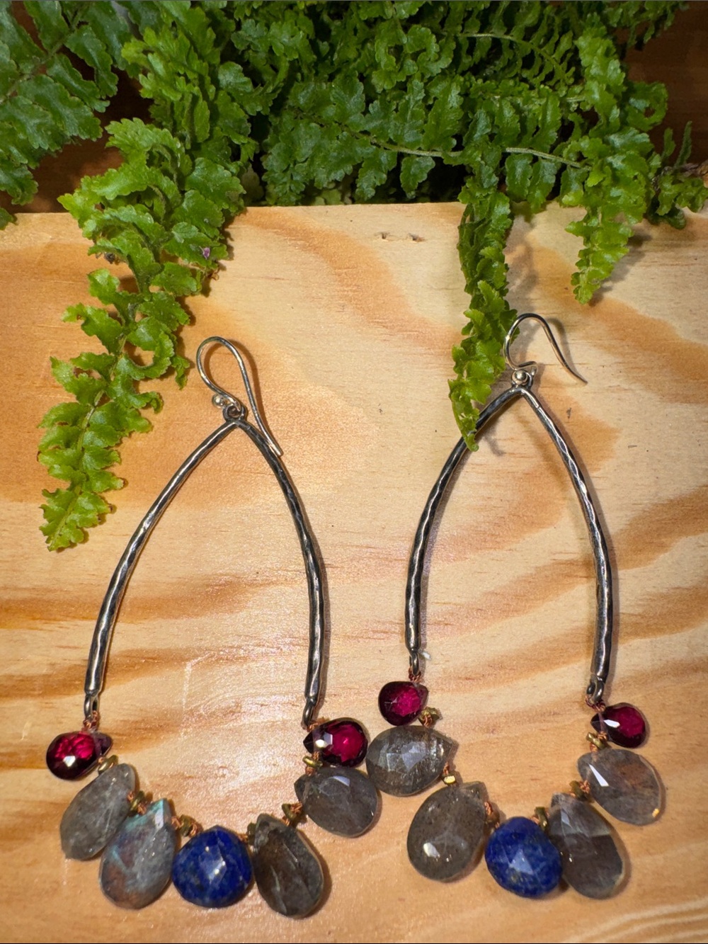 Sundance Silver-Tone Drop Earrings with Blue, Gray and Pink Accents